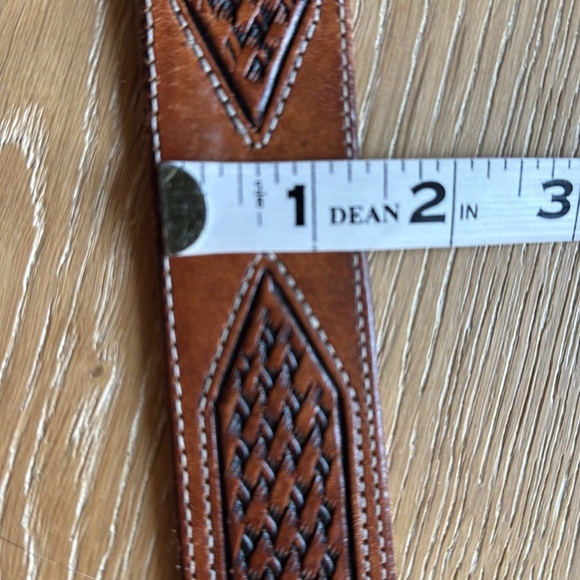 Vogt Hand Tooled Leather Belt 40 Brown Distressed Basketweave Cowboy Western - Picture 13 of 14